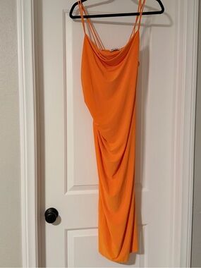 knee length dresses for ladies Zara Gathered Midi Dress | Gold